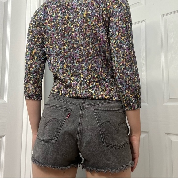 St. John SoCa Knit Blouse Top Button Up Colorful Wool Ribbed Luxury Size Small - Picture 2 of 7